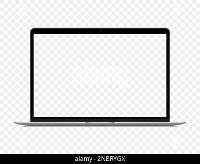 Realistic gray laptop with blank screen on a transparent background Stock Vector