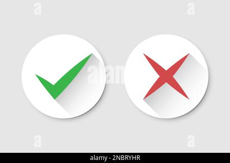 Set of tick and cross icons with long shadow Stock Vector