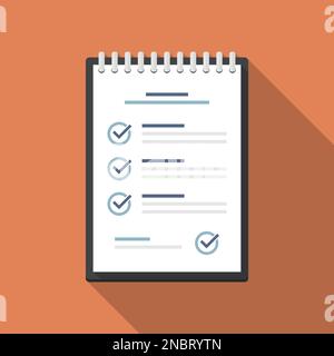 Notebook with checklist in a flat design with long shadow Stock Vector