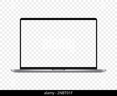 Realistic gray laptop with blank screen on a transparent background Stock Vector