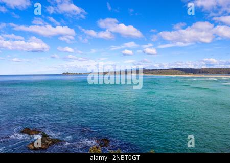 Looking across to Potato Point from One Tree Point viewing platform in Tuross Head. Stock Photo