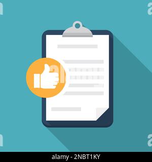Feedback document with thumb up in a flat design with long shadow Stock Vector