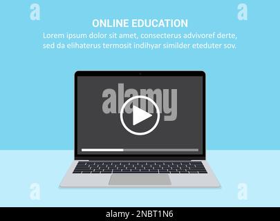 Laptop with online education in a flat design Stock Vector