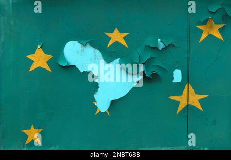 Bright stars on an old vintage colored wall with cracked and peeling paint Stock Photo