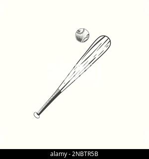 hand drawn baseball bat and ball vector illustration in black Stock Vector