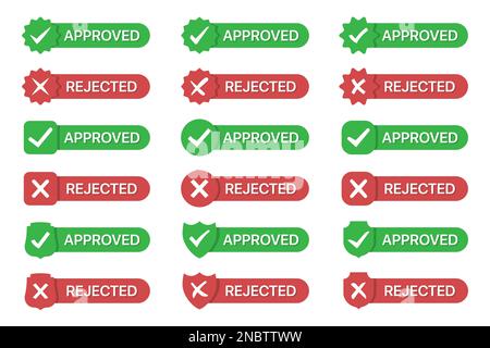 Set of approved and rejected badges icon in a flat design Stock Vector