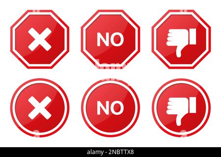 Set of red No signs with cross and dislike Stock Vector