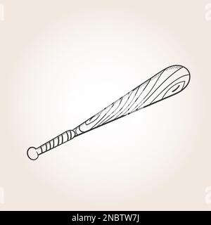 Hand drawn baseball bat of wood vector illustration in black Stock Vector
