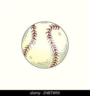 Hand drawn baseball ball sketch vector illustration in color, vintage style Stock Vector