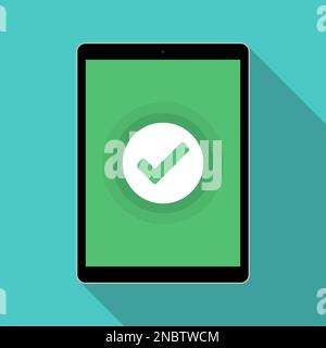 Tablet with green checkmark notification in a flat design Stock Vector