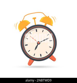 Alarm clock icon in a flat design with shadow Stock Vector