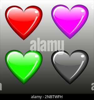 abstract shiny hearts illustration in red, purple, green and black - vector icon set Stock Vector