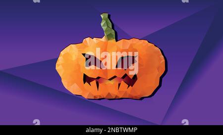 One Halloween pumpkin on purple background. Jack o Lantern. Low poly style illustration Stock Vector