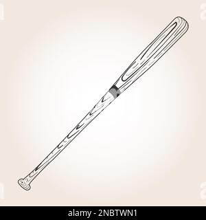 Hand drawn baseball bat of wood vector illustration in black Stock Vector