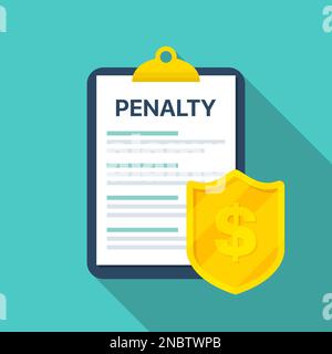 Penalty document with money shield in a flat design Stock Vector
