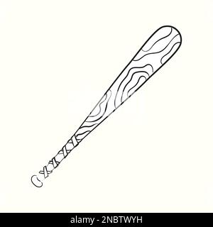 Hand drawn baseball bat of wood vector illustration in black Stock Vector