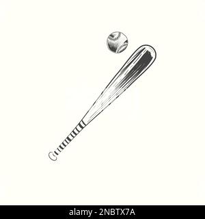 hand drawn baseball bat and ball vector illustration in black Stock Vector