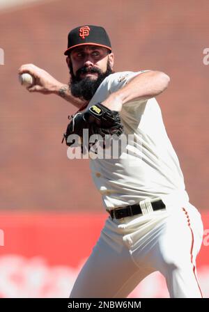 San Francisco Giants pitcher Brian Wilson (R) and catcher Eli