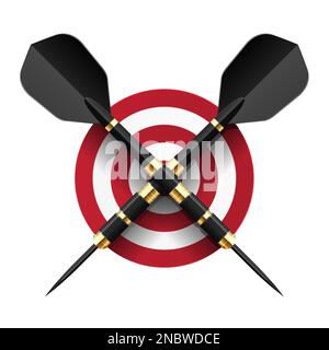 Darts game championship emblem, two crossed darts over simple target or dartboard, vector Stock Vector