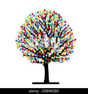 Tree with colored leaves isolated on white background Stock Vector