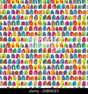 Colorful seamless pattern with doodle cartoon houses Stock Vector