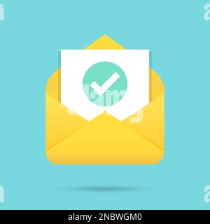 Mail with green check mark document icon in a flat design Stock Vector