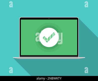 Laptop with green checkmark notification in a flat design Stock Vector