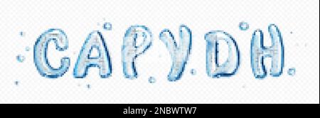 Water type font, liquid letters set. Pure aqua splashes in shape of text characters. Clear blue water or gel drops in shape of english letters isolate Stock Vector