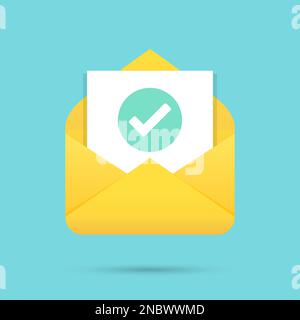 Mail with green check mark document icon in a flat design Stock Vector