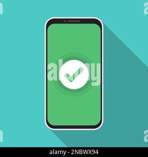 Smartphone with green checkmark notification in a flat design Stock Vector