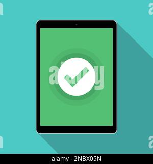 Tablet with green checkmark notification in a flat design Stock Vector