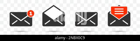Set of notification mail or sms icons on a transparent background Stock Vector