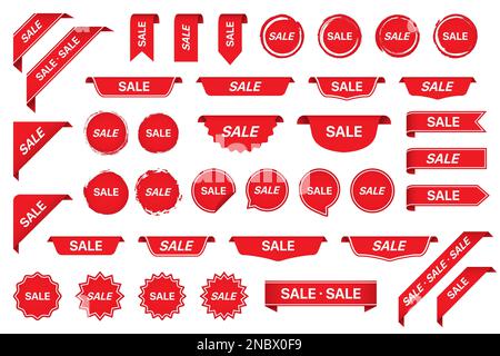 Sale tag sticker labels collection in red Stock Vector