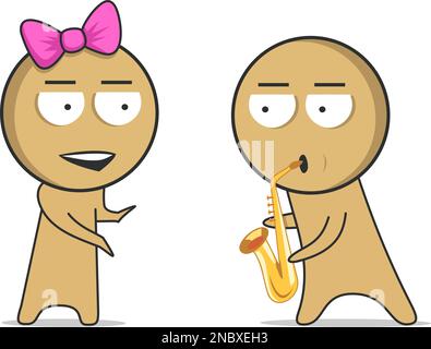 A girl applauds a boy playing the saxophone Stock Vector