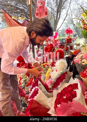 Islamabad, Pakistan. 14th Feb, 2023. Shaukat Ali, street vendor, sells ...