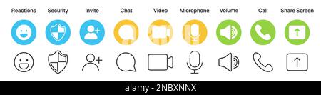 Video call app interface icons in a flat design Stock Vector