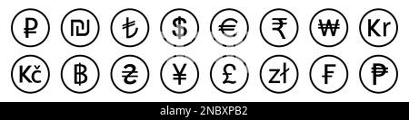 Set of most used currency symbols icon Stock Vector