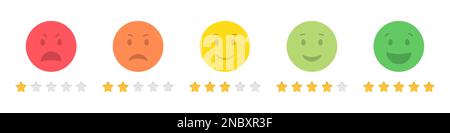 Set of emoticons stars rating feedback in a flat design Stock Vector