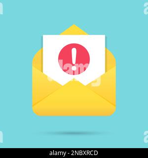 Email message with attention icon in a flat design Stock Vector