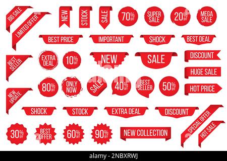 Set of red sale tag sticker badge for promotion Stock Vector