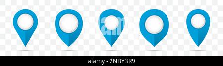 Set of blue pin map pointers icons with shadow Stock Vector