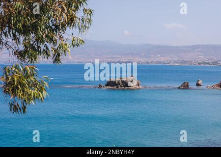 Sea view near Baths of Aphrodite botanical garden in Akamas National Forest on the Akamas Peninsula, Paphos District in Cyprus Stock Photo