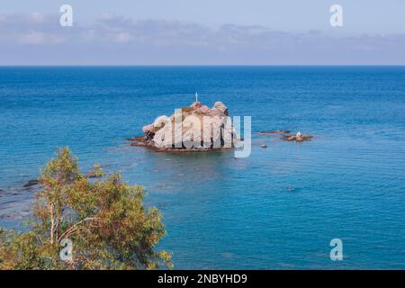 Rock near Baths of Aphrodite botanical garden in Akamas National Forest on the Akamas Peninsula, Paphos District in Cyprus Stock Photo