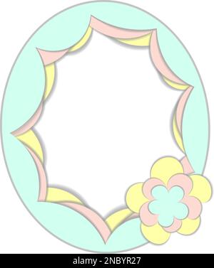 Oval shaped border drawing in flat paper cut style decorated with flower Stock Vector