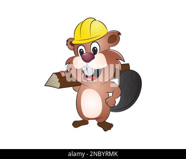 Beaver Holding Wooden Log with Grinning Expression Illustration Stock Vector