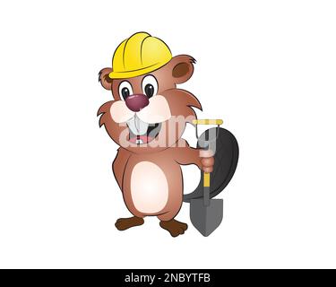 Beaver Holding Shovel with Grinning Expression Illustration Stock Vector