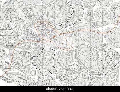 Old topographic map. Vintage geology. Line topography contour rocky relief. Depth climbing research. Geographic terrain. Route navigation. Topo grid backdrop. Area surface. Vector abstract background Stock Vector