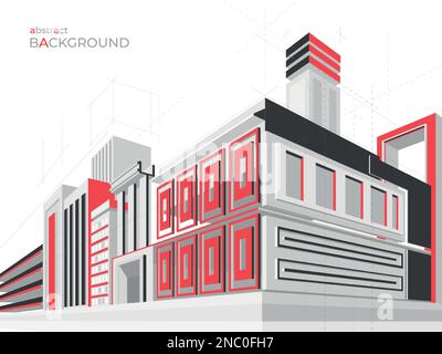 Abstract architect building. House design construction. 3D modern graphic elements. Draft model. Architecture in perspective. Urban landscape. Futuristic Suprematism. Vector geometric illustration Stock Vector