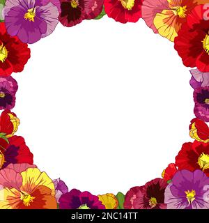 round frame of bright colors of pansies. Vector illustration for cards, greetings, holidays. Stock Vector