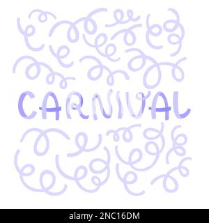 Happy Carnival. Ribbon violet serpentine lettering. Carnival party banner. Vector illustration, flat design Stock Vector